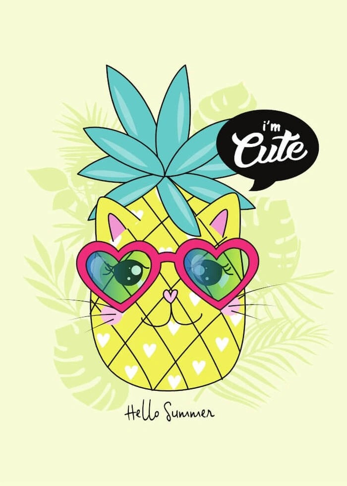 Söt poster med en ananas med stjärnsolglasögon