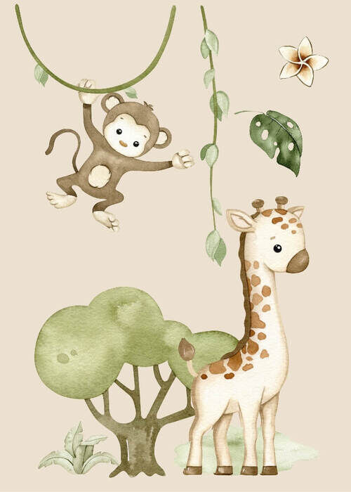 Poster Safariapa och giraff