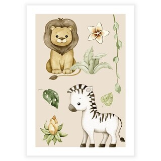 Söt affisch för barn med safaridjur som lejon och zebra