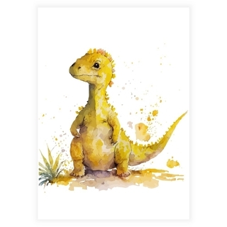 Akvarell barnaffisch med gul dinosaurie