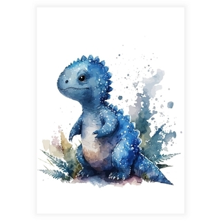 Akvarell barnaffisch med blå dinosaurie