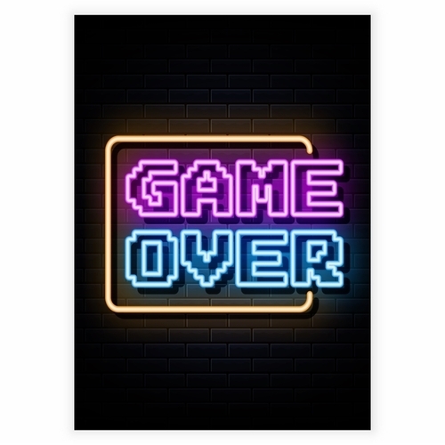 Supercool neonaffisch med texten Game over