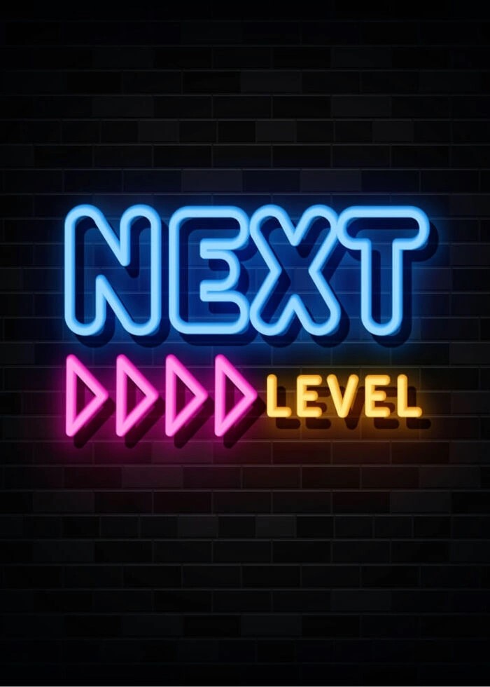 Supercool neon gameraffisch med texten Next level