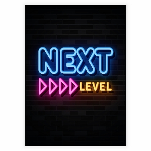 Supercool neon gameraffisch med texten Next level