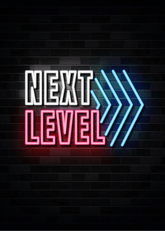 Supercool neonaffisch med texten Next level gaming