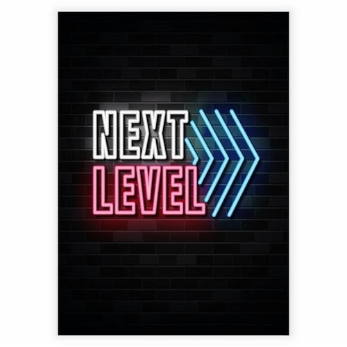 Supercool neonaffisch med texten Next level gaming