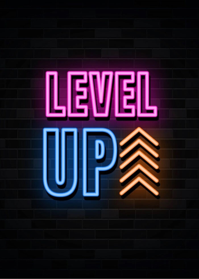 Supercool neonaffisch med texten level up gaming