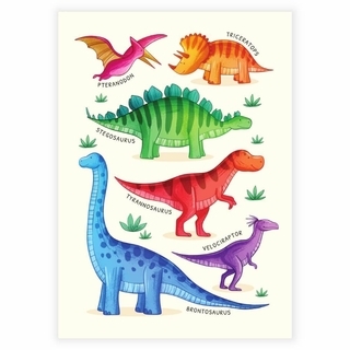 Färgglada dinosaurier - lärande poster