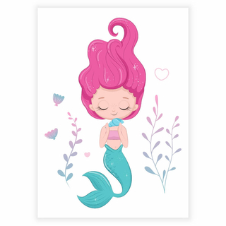 Sjöjungfru med rosa hår - Poster