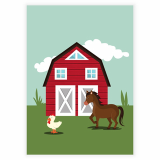 Häst och höna på en gård - Barnposter