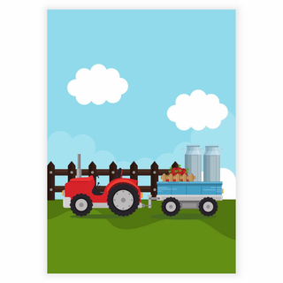 Traktor med mjölkhink och frukt - Barnposter