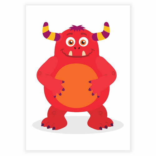 Gulligt och roligt rött monster som affisch för barnrummet