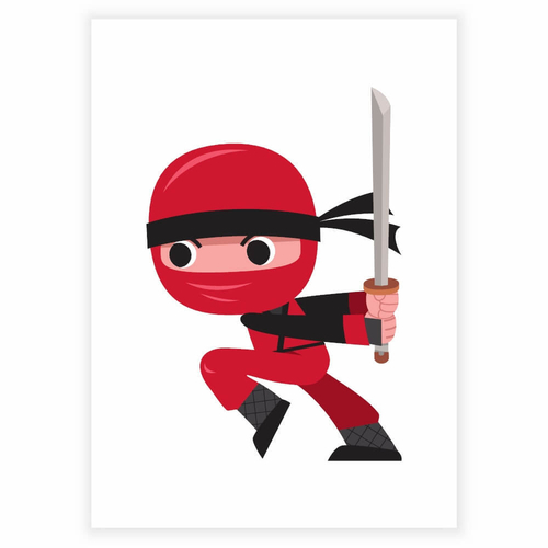 Rolig röd ninja med svärd - barnaffisch