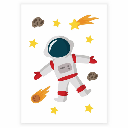 Supersmart affisch med en flygande astronautaffisch till barnrummet