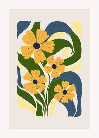 Abstrakta blommor gul 3 - poster