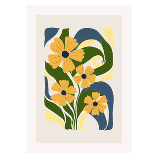 Abstrakta blommor gul 3 - poster