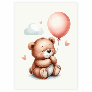 Brun nallebjörn och en rosa ballong - Affisch