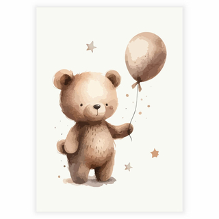 En brun nallebjörn med en luftig ballong