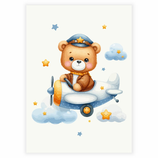 Sky Traveling Teddy Bear: A Flying Dream Poster