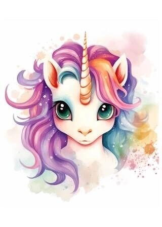 Rainbow Mane Unicorn Akvarellaffisch