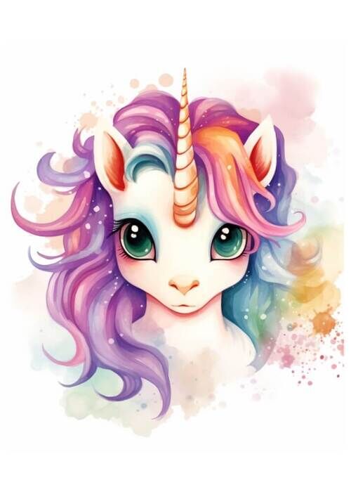 Rainbow Mane Unicorn Akvarellaffisch