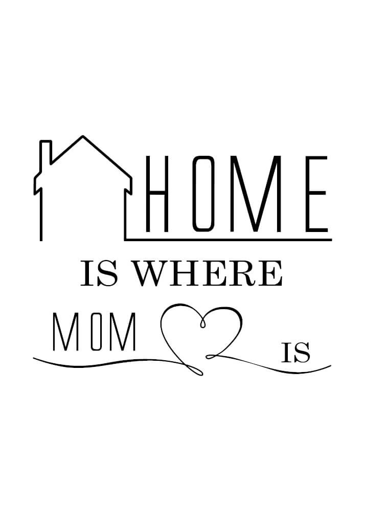 Gullig och vacker poster för din mamma med den engelska texten: Home is where mamma is.