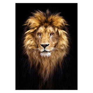 Poster med ett lejonhuvud i skarpa färger.