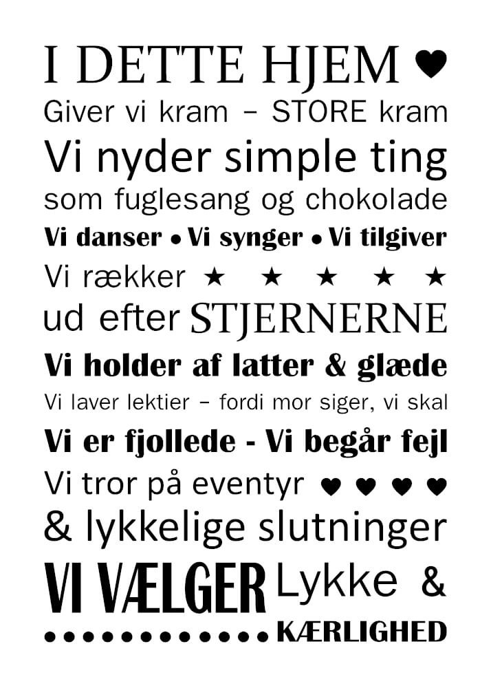 Poster med texten i detta hem. Härliga husregler för en underbar familj.