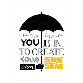 Poster med text Några dagar och ett paraply med svart och gul text