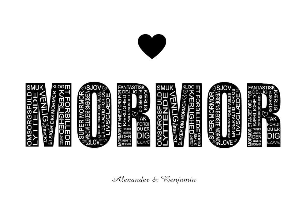 Poster med mormor med många ord som bildar ordet mormor