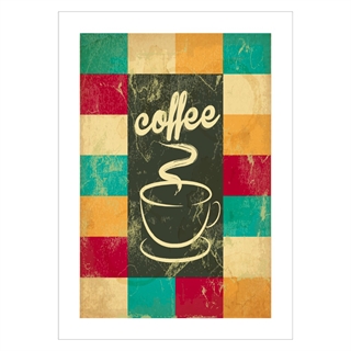 Poster med kaffetext uppdelad i kuber