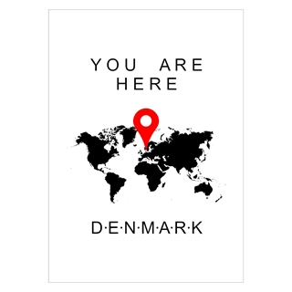 Poster med Danmarkskarta och röd fläck där du är.