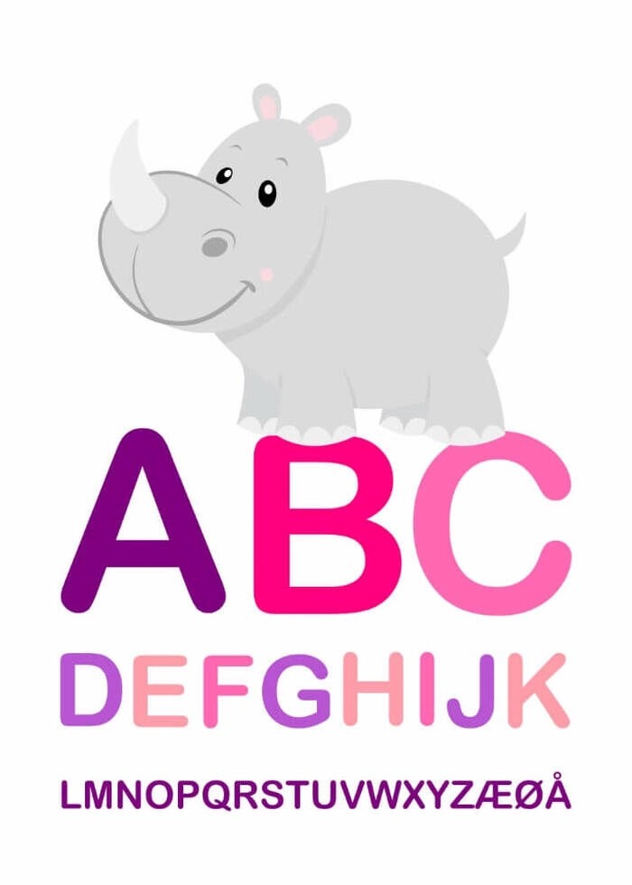 Härlig barnposter med ABC för flickrummet