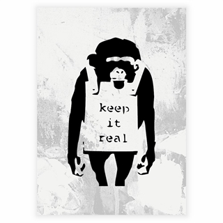 Poster av apa med texten Keep it real av Banksy