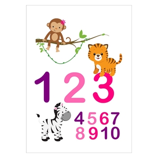 Rolig och målarbarnsposter med siffrorna 1-0 och söta djur