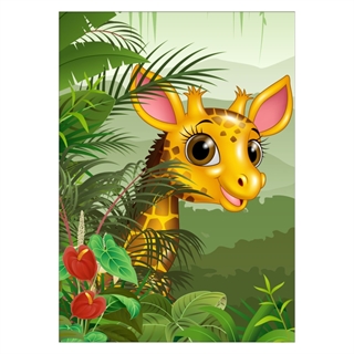 Barnposter - Gullig giraff kikar ut i djungeln