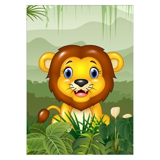 Barnposter - Gullig lejon i djungeln