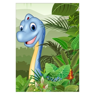 Barnposter med långhalsad dinosaurblå