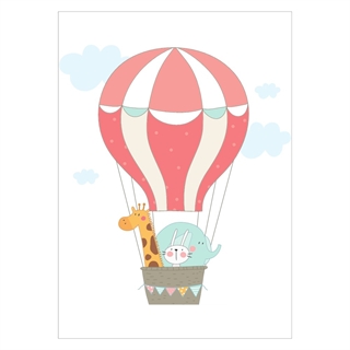 Vacker och enkel barnposter med motiv av en luftballong med djurvitt