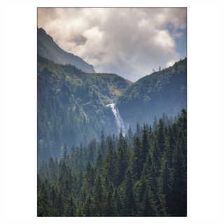 Poster med träd på berget med vattenfall
