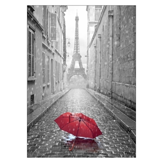 Posterer med Eiffel tower with red umbrella