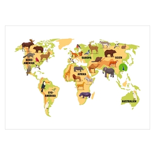 Härlig barnposter med världskartor och söta djur