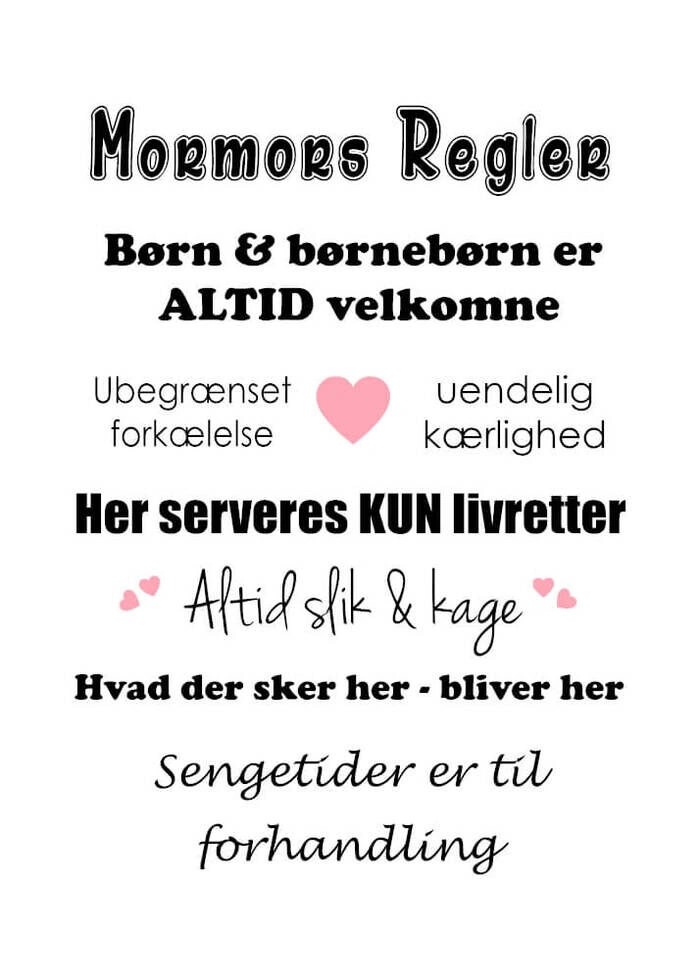 Poster med härliga och kärleksfulla regler hos mormor