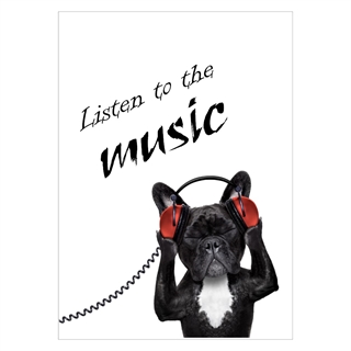 Rolig poster av hund med hörlurar - lyssna på musiken