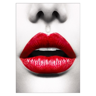 Poster kvinna mun med mycket röda läppar