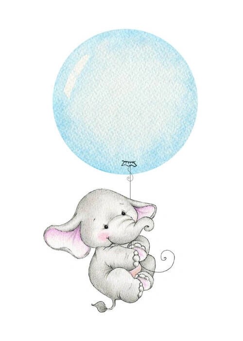 Barnposter - Elefant med blå ballong