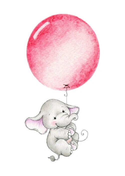 Barnposter - Elefant med rosa ballong