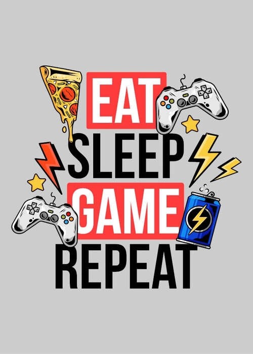 Poster - Eat-sleep-game-repeat ljusgrå bakgrund