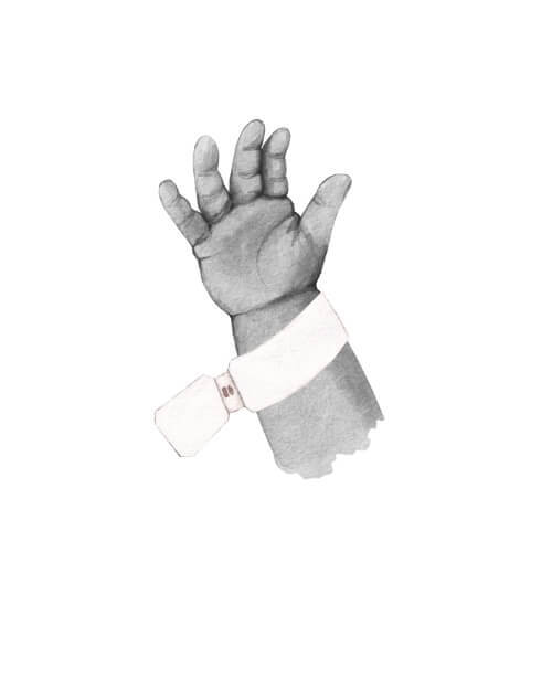 Nyfödd – köp en fin affisch online idag. Förtjusande familjeaffisch med illustration av en liten babys hand och namn.