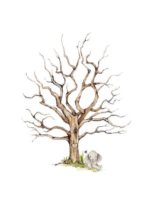 Fingeravtrycksaffisch med elefant för dop